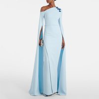 Sky Blue Women's Evening Gown Mermaid Floor Length Formal Party Dress One Shoulder Long Sleeves Saudi Dress Beading Prom Dress