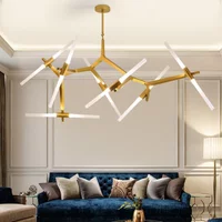 Nordic Herringbone LED Chandelier Lighting Black Golden Metal Ceiling Pendant Hanging Lamp for Living Dining Room Bedroom G4
