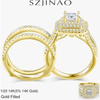 2Pcs Princess Cut Moissanite Wedding Bands Solid 14k Gold Filled Bridal Set D VVS1 Diamond Ring for Women Wedding Luxury Jewelry