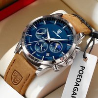 POEDAGAR Luxury Military Man Wristwatch Waterproof Chronograph Luminous Date Men Clock Leather Quartz Sports Men's Watches Reloj