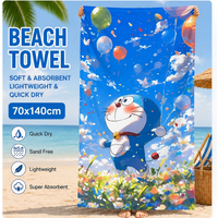 Doraemon Colorful Balloon Flower Field Beach Towel, Cute Blue Cat Anime Print, Large Size for Pool Camping Travel
