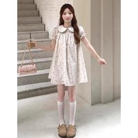 Summer New Style Loose Floral Print Dress Women's Clothing Set with Doll Collar Short Skirt Cardigan Outerwear Two-Piece Set