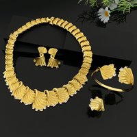 JRH Dubai Luxury Zircon 4PCS Bridal Jewelry Set Gold Plated Copper Necklace Earrings Bracelet Ring Middle East Style