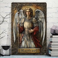 Vintage Archangel Raphael Aluminum Sign, Durable Metal Art for Unique Retro Wall Decor, Perfect for Garage, Garden, Bar, Cafe