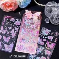 8 Sheets Butterfly Flower Stickers Set Ice Crystals Holographic Shiny Transparent Resin Waterproof Stickers 4 Themes Stickers