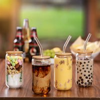 1/4/6 teile/satz Glas Tasse Mit Deckel und Stroh Saft Glas Bier Kann Milch Mokka Tasse Transparent blase Tee Tasse Hohe Borosilikatglas