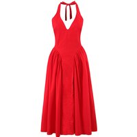 YENKYE Red Elegant Slim Evening Party Dresses Women Sexy Backless Low Waist A-line Midi Long Halter Dress Cotton Robe