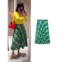 TFMLN Women High Waist Retro Plaid Skirt Spring Summer Classical Leisure A Line Skirt Fashion Slim Fit Half Dress With Pocket