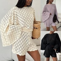 2026 Ladies Casual Fashion Long Sleeve Shorts Suit Spring and Summer New Hollow Design Women's Clothing