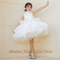 Meadow White Princess Girls Dress Round Neck First Communion Gown Sleeveless Children Birthday Wedding Dresses