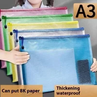 A3 Plastic Mesh Zipper File Bags Waterproof Tear-Resistant Document File Folders Zipper Documents Pouch Document Organizer