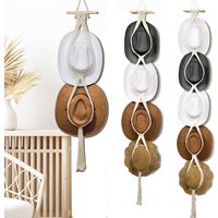 Bohemian Macrame Hat Hanger Hand-Woven Wall Mount Storage Rack for Cowboy Hats Fedoras and Wide-Brimmed Sun Hats for Home Decor