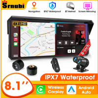 Srnubi 8,1-calowy ekran motocyklowy z bezprzewodowym CarPlay i Android Auto, obsługuje wodoodporność IP67, jednostka główna do akcesoriów motocyklowych