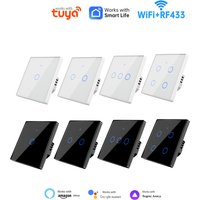 220V with no Neutral EU 1/2/3/4 Gang EU WiFi RF 433mhz Smart Wireless Touch Wall Light with Switch Tuya Alexa Google