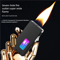 Gravity Shake Induction Hybrid Gas-Electric Lighter, 7-Hole Open Flame, Refillable Visible Gas Tank, Novelty Cigarette Lighter