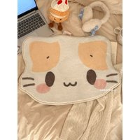 VIKAMA Cute Cat Face Carpet With Dark Cheeks And Black Eyes And Smiling Design - Soft Short Fiber, Skin-Friendly Home Decoration