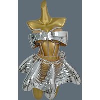 Women Stage Performance Costume Showgirl 2Pcs Set Silver Sequins Rhinestone Fancy Outfit Sexy Backless Shiny Party Dress Feidie