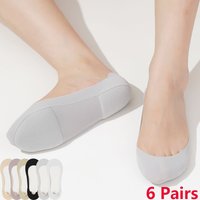 6Pairs Women's Summer Thin Ice Silk Boat Socks Anti-slip Invisible Sponge-soled Soft High Heels No-show Socks