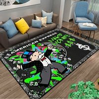 Playful Rich Man Game Monopoly Dollar Cartoon Carpet Rug for Bedroom and Living Room Non-slip Floor Mat Decorative Sofa Doormat