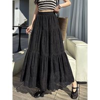 Elegant Hollow out Embroidered Flower Half Skirt Women's Summer High Waist Slimming Hip Covering Drapey A-Line Long Skirt