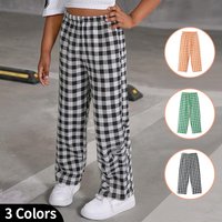 1/3 piece set of Spring/Summer Children's Checkered Straight Leg Pants For Boys And Girls Casual And Fashionable Wide Leg Pants