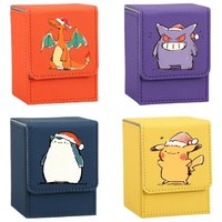 Anime Pokemon Card Case Gengar Squirtle Snorlax Charizard Eevee Christmas Diy Leather Action Toy Figures Game Collection Box