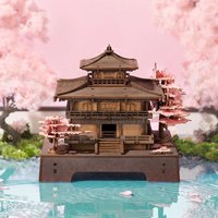 Robotime Sakura Pavilion 3D Wooden Puzzle Beginner Friendly Japanese Miniature with Balcony Zen Home Decor Unqiue Gift for Adult