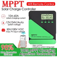 WIFI MPPT Solar Charge Controller 10-60A 12V/24V Auto LCD USB Solar Panel Battery Regulator for Lifepo4 Lead Acid Lithium