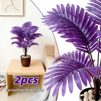 2Pcs Large Purple Leaf Palm Trees Low Upkeep Plastic Greenery for Home Garden Hotel Christmas Halloween Thanksgiving Decor