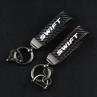 Car Key Carbon Fiber Leather Rope Car Keychain Alloy Key Chain Pendant Keyring Horseshoe Buckle for SWIFT SX4 VITARA Accessories