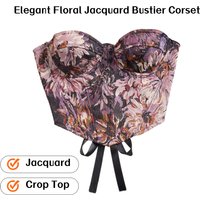 Vintage Floral Jacquard Corset Top for Women - Underbust Bustier Crop Top with Lace-Up Back