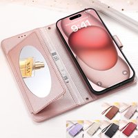 Mirror Wallet Flip Case Luxury Leather Cover For iPhone 17 ProMax Air 16 E 15 Plus 14 Pro Max 13 Pro 12 Mini 11 XSMax Case