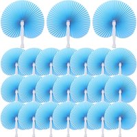 10/20/30/60Pcs Blue Round Paper Folding Fans Plastic Handle Wedding Favor Party Bag Filler