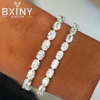 BXINY 0.3-1.5CT Oval Cut Moissanite Tennis Bracelets S925 Silver East-west Diamond Hand Chain for Women Men HipHop Jewelry Gifts