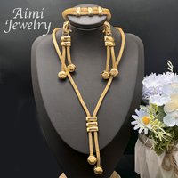Dubai 24K Gold Plated Jewelry Set for Women Chain Beads Decor Necklace Earrings Bracelet Italian Fashion Wedding Party Gifts
