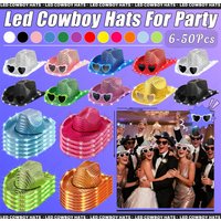 6-50Pcs Light Up Cowboy Hat for Wedding Led Cowboy Hats Flashing Cowboy Hat Bachelorette Party Dance Costume Music Festival Hat