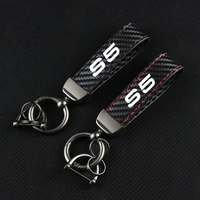 Carbon Fiber Leather Rope Car Keychain Alloy Key Chain Pendant Keyring Horseshoe Buckle for S5 S6 S7 S8 Auto Accessories