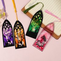 1PC Colorful glass window Halloween new horror bookmark vampire castle acrylic transparent book decoration with tassels