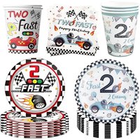 Boy Two Fast Years Old Racing Car Party Supplies Disposable Paper Dessert Plates Tableware Napkins Cup Birthday Party Decoration