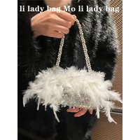 Elegant Chicken Feather Crossbody Bag for Women Retro Evening Bag Artistic Fairy Bright Sequin Fur Handbag QiPao Style Party Bag