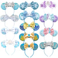 Frozen Elsa Mickey Mouse Ear Headband Sparkling Purple Bow Hair Hoops for Party Valentine Day Gift Holiday Hair Accessories