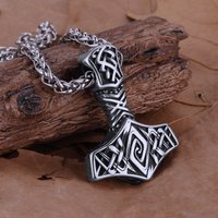 Nordic Mythology Odin Thor Hammer Pendant Men Stainless Steel Rune Amulet Necklace Slavic Warrior Weapon Jewelry Gift