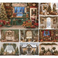 Mehofond – arrière-plan de photographie d'hiver, Noël, vintage, chambre de Père Noël, arbre de Noël, décor de portrait familial pour enfants, toile de fond pour studio photo