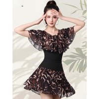 Women's Party Dress National Standard Fellowship Latin Dance Costumes Mesh Printed Short-sleeved Skirt Suit Elegant Dance Outfit image 4