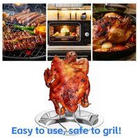 Stainless Steel Chicken Roasting Rack with Fixed Steel Pipe, Foldable Portable Chicken Roasting Stand, Non-Stick Thickened Chicken Roasting Tray Set