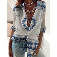 Women's Western Ethnic Casual Fashion Slim Fit Long Sleeve Shirt