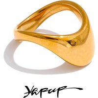 Yhpup 678# Personalized Stainless Steel Smooth Metal Geometric Stylish Golden Ring 18K Gold PVD Plated Minimalist Charm Jewelry