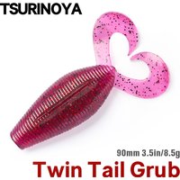 TSURINOYA 3.5in/90mm 6pcs Soft Bait 8.5g Twin Tail Grub Fishing Lure Silicone Pike Bass SPIRON TWIN Fishing Rig Tackle