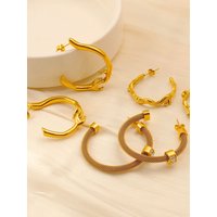 Geometric Statement Earrings for Women Shiny U-Shape C-Shape Hoop Designs Stainless Steel Retro Vintage Jewelry Gift Set