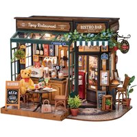 Robotime Rolife DIY Miniature House Kit Tipsy Restaurant Desk Bookshelf Decoration for Adults Gift Idea For Girls Boys Kids
